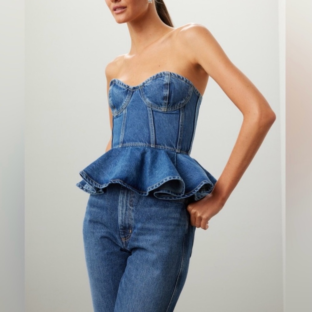 Ronny Kobo Collection Blue Denim Peplum Tank Top